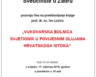Poziv na predstavljanje knjige "Vukovarska bolnica svjetionik u povijesnim olujama hrvatskoga istoka" 